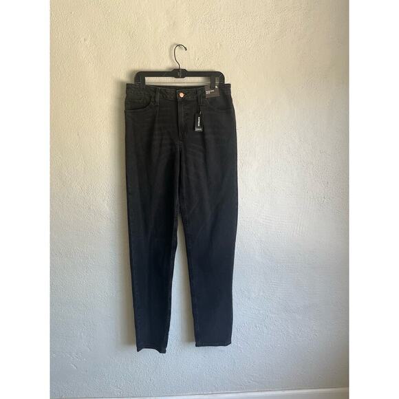 Express Woman Mid Rise Washed Black Pleated Baggy Tapered Jeans, Size 8L - Picture 5 of 12